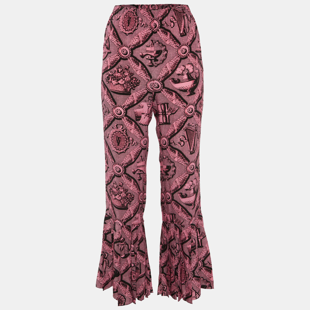 luxury-women-gucci-new-clothes-p1142352-005 Gucci Pink Printed Silk Flared Trousers S