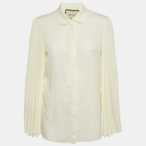 gucci cream chiffon plisse sleeve blouse m