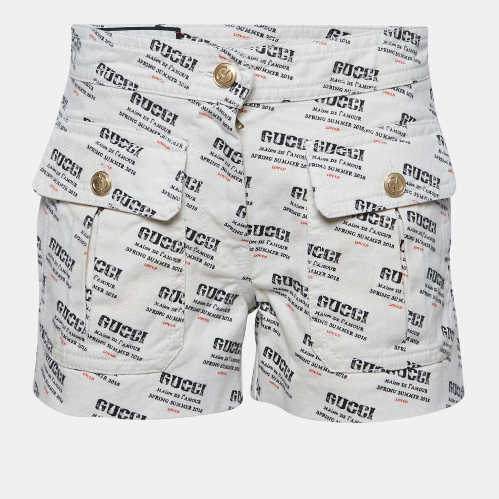 Gucci Off-White Denim Logo Print Short S Waist 26"