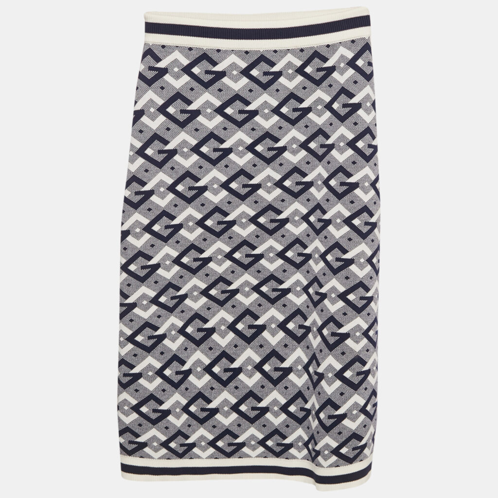 Gucci Navy Blue Cotton Jacquard Knit Knee-Length Skirt XS