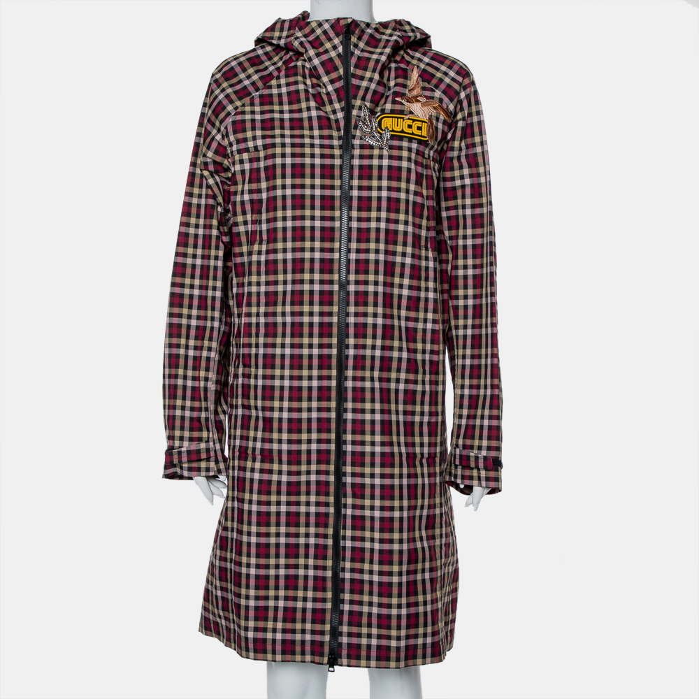 luxury-women-gucci-new-clothes-p421266-008 Gucci Multicolor Plaid Canvas Zipper Front Hooded Coat S