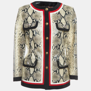 Gucci Cream Snake Printed Leather Jacket M