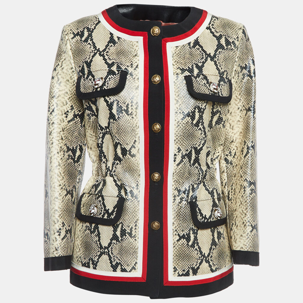 luxury-women-gucci-new-clothes-p918817-001 Gucci Cream Snake Printed Leather Jacket M