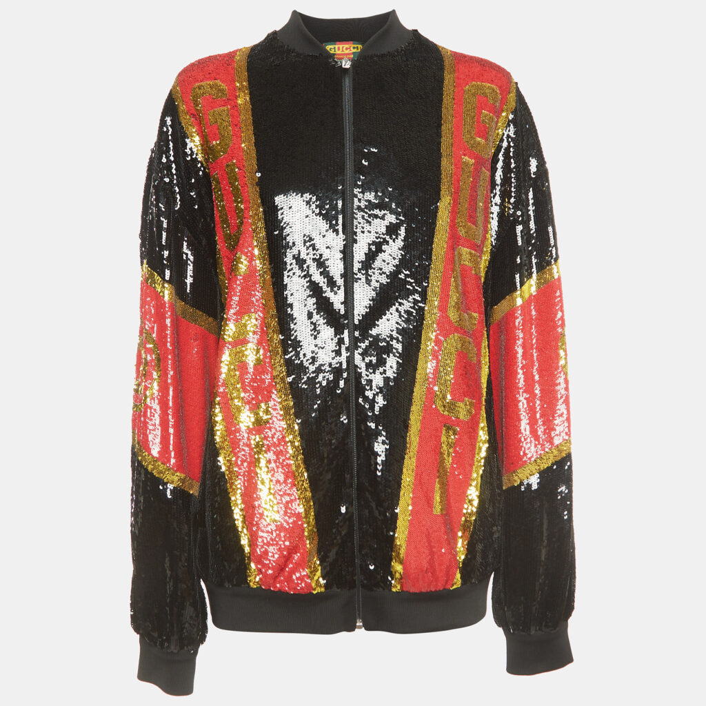 luxury-women-gucci-new-clothes-p928518-002 Gucci Dapper Dan Black/Red Logo Motif Sequin Bomber Jacket S