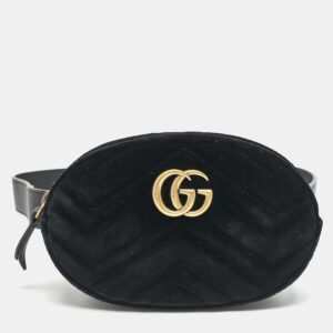 gucci black matelass&eacute; velvet gg marmont belt bag