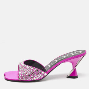 gucci pink satin galactica crystal embellished slide sandals size 37
