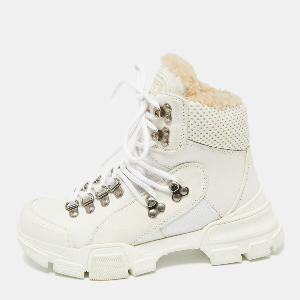 luxury-women-gucci-new-shoes-p641598-001-1 Gucci White Leather And Suede Flashtrek High Top Sneakers Size 35