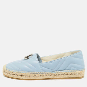 Gucci Blue Matelass&eacute; Leather GG Marmont Espadrille Flats Size 40.5