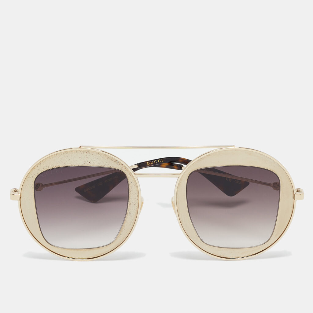 luxury-women-gucci-used-accessories-p1075980-001 Gucci Gold Tone/Brown Gradient GG0105S Round Sunglasses