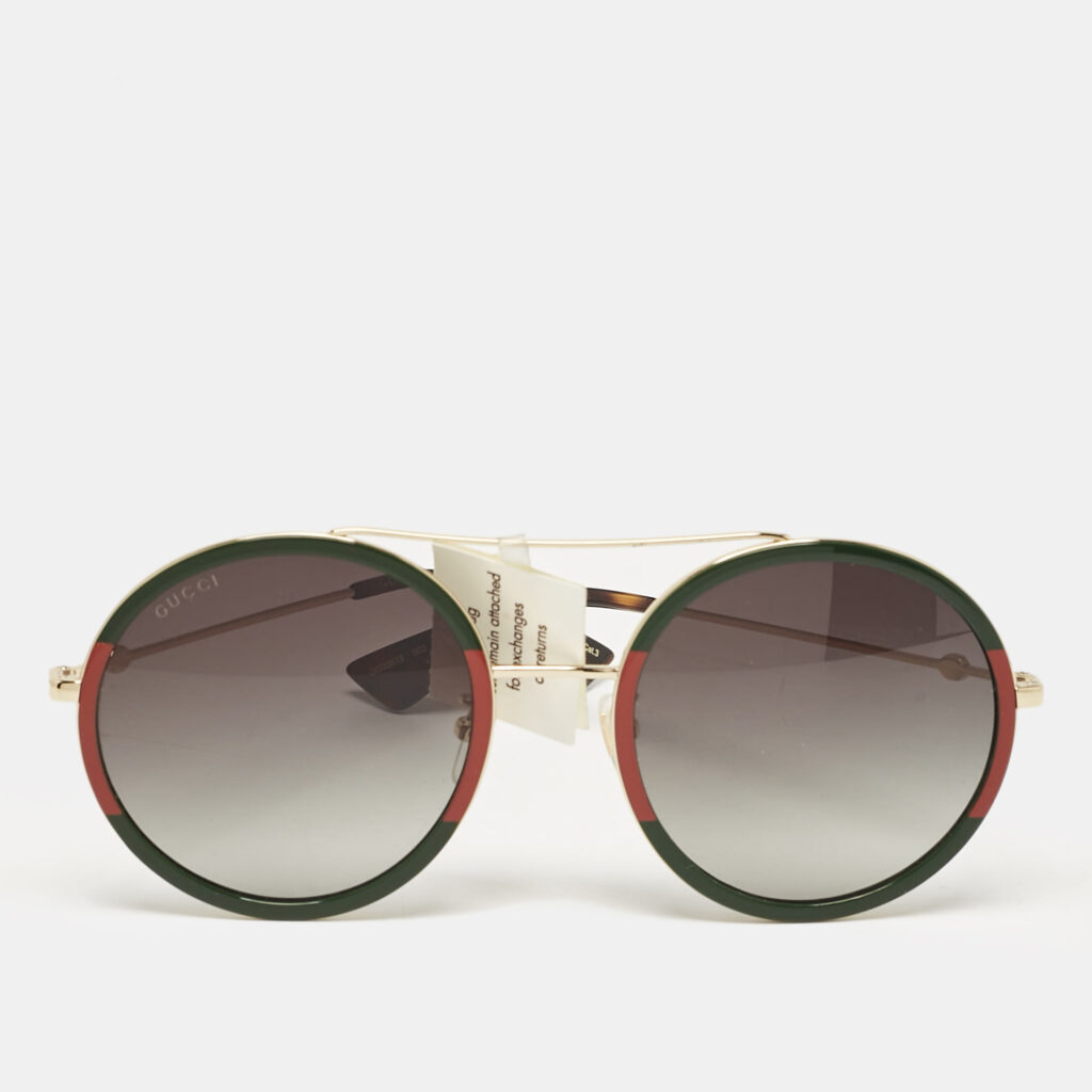 luxury-women-gucci-used-accessories-p1076470-001 Gucci Gold Tone/Green Gradient GG0061S Web Round Sunglasses