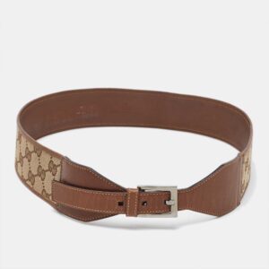 Gucci Brown GG Canvas and Leather Buckle Wide Waist Belt 80CM