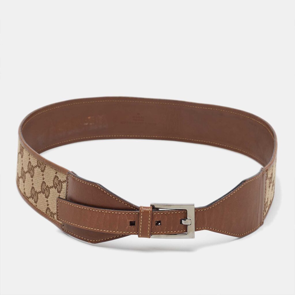 luxury-women-gucci-used-accessories-p1101844-001 Gucci Brown GG Canvas and Leather Buckle Wide Waist Belt 80CM