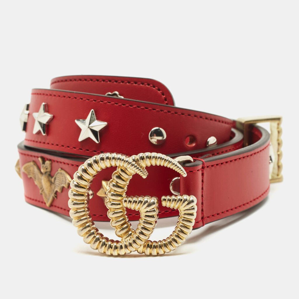 luxury-women-gucci-used-accessories-p1144252-004 Gucci Red Leather GG Torchon Embellished Buckle Belt 75CM