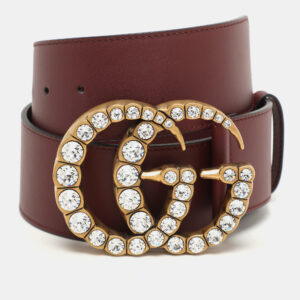 Gucci Burgundy Leather GG Crystals Wide Belt 75CM