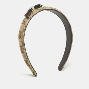 Gucci Brown Logo Canvas Bow Detail Head Band