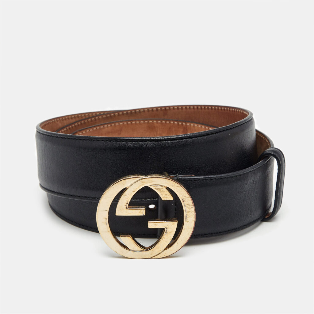 luxury-women-gucci-used-accessories-p1160453-006 Gucci Black Leather GG Marmont Buckle Belt 95CM