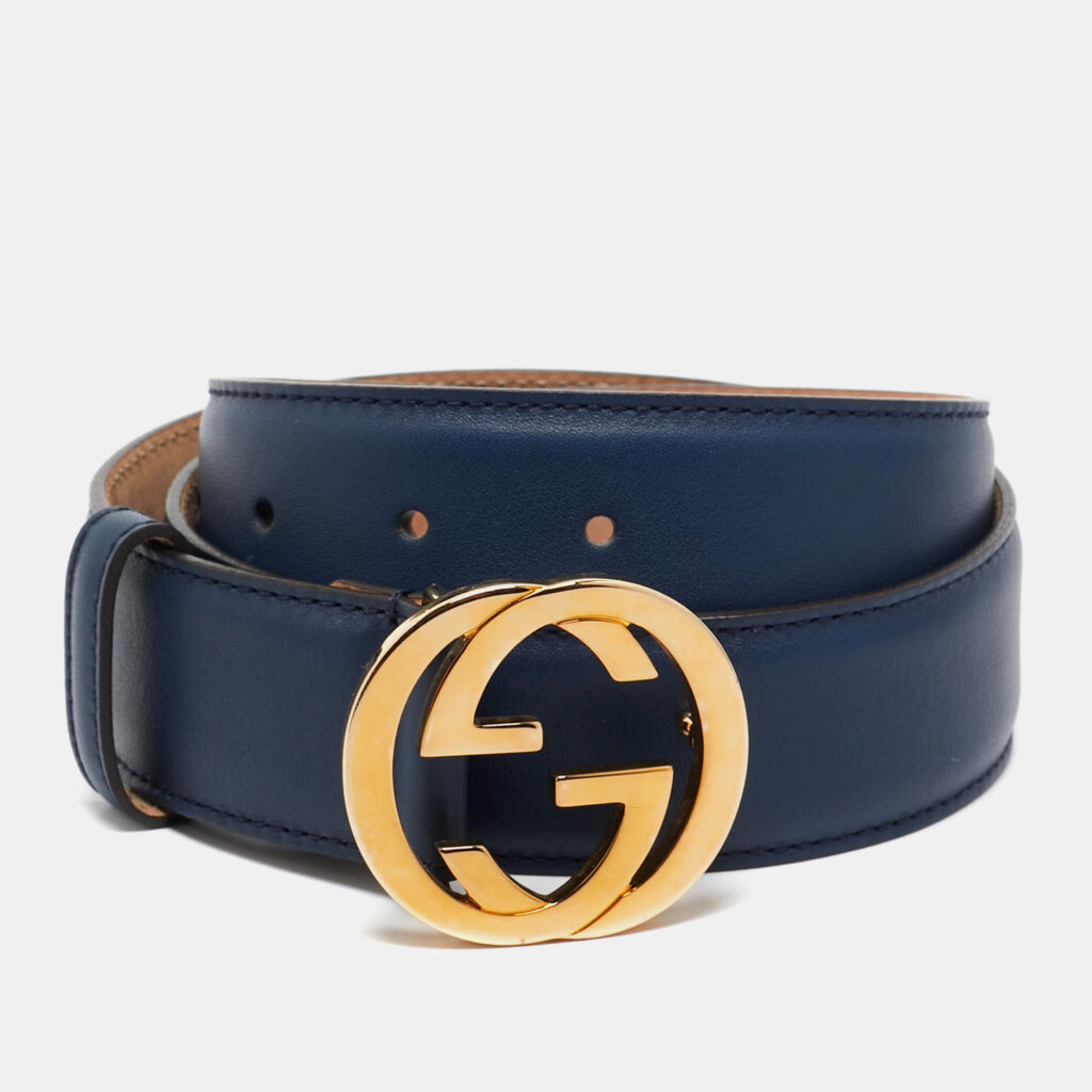 luxury-women-gucci-used-accessories-p1164871-006 Gucci Navy Blue Leather Interlocking G Buckle Belt 80 CM