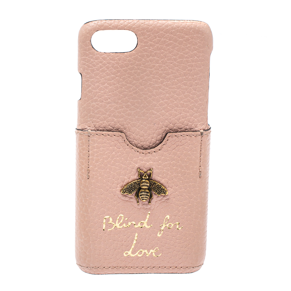 luxury-women-gucci-used-accessories-p395149-009 Gucci Pink Leather Blind For Love iPhone 7 Case