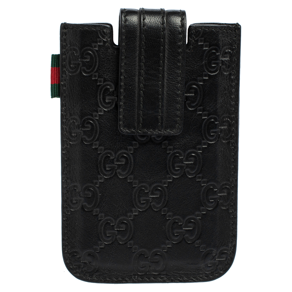 luxury-women-gucci-used-accessories-p488836-011 Gucci Black Guccissima Leather Leather iPhone Case