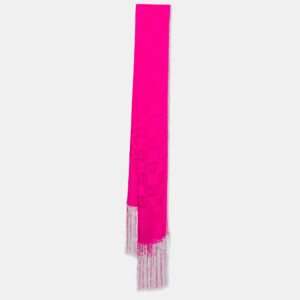 Gucci Fuchsia Pink GG Pattern Silk Fringed Stole