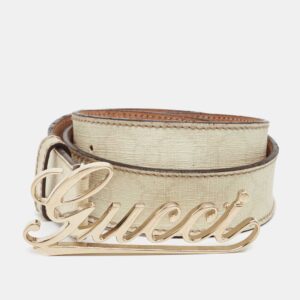 Gucci Off-white GG Supreme Canvas and Leather Logo Belt 85 CM