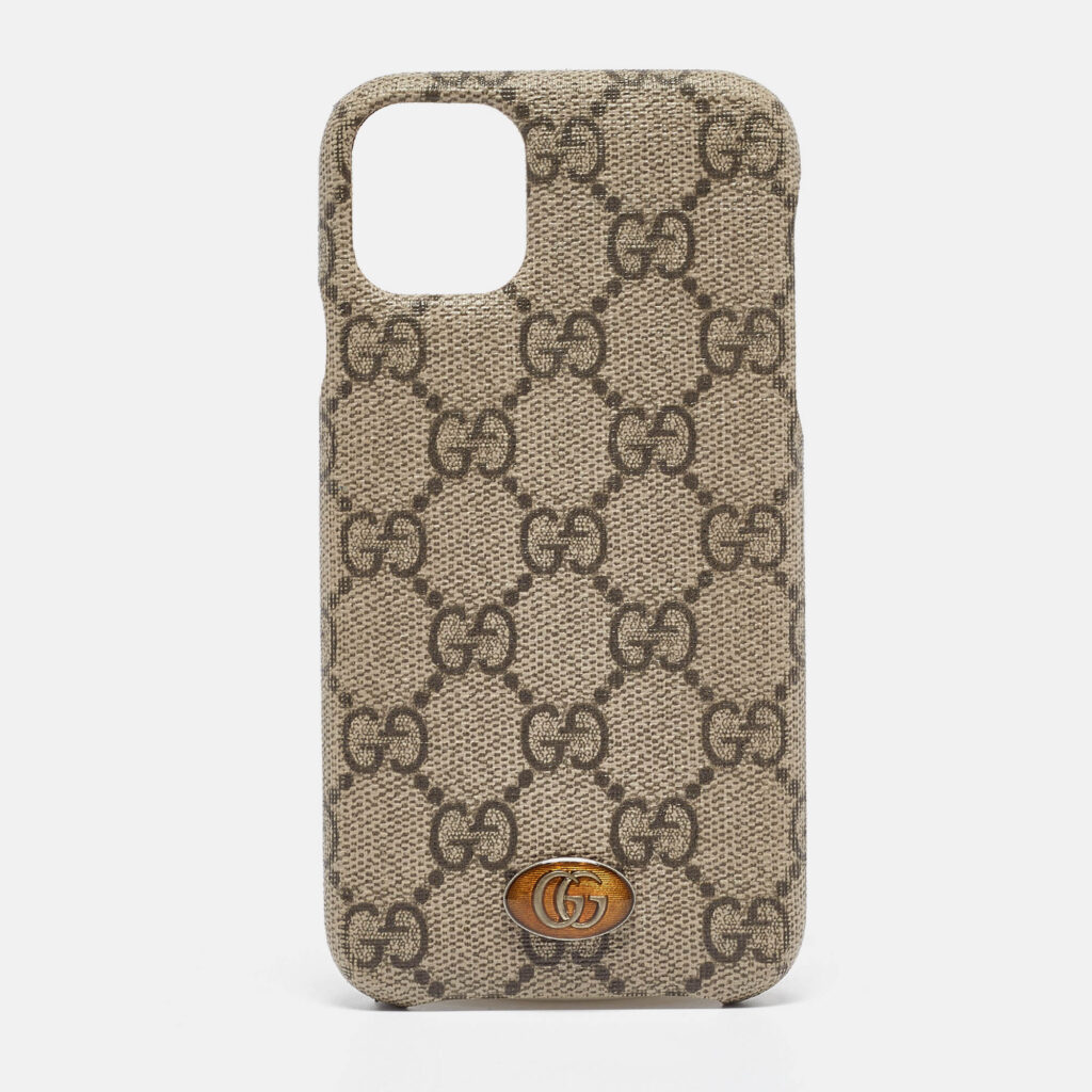 luxury-women-gucci-used-accessories-p994651-005 Gucci Beige GG Supreme Canvas Ophidia iPhone 11 Pro Max Case