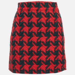 Gucci Red/Green Houndstooth Wool Mini Skirt S