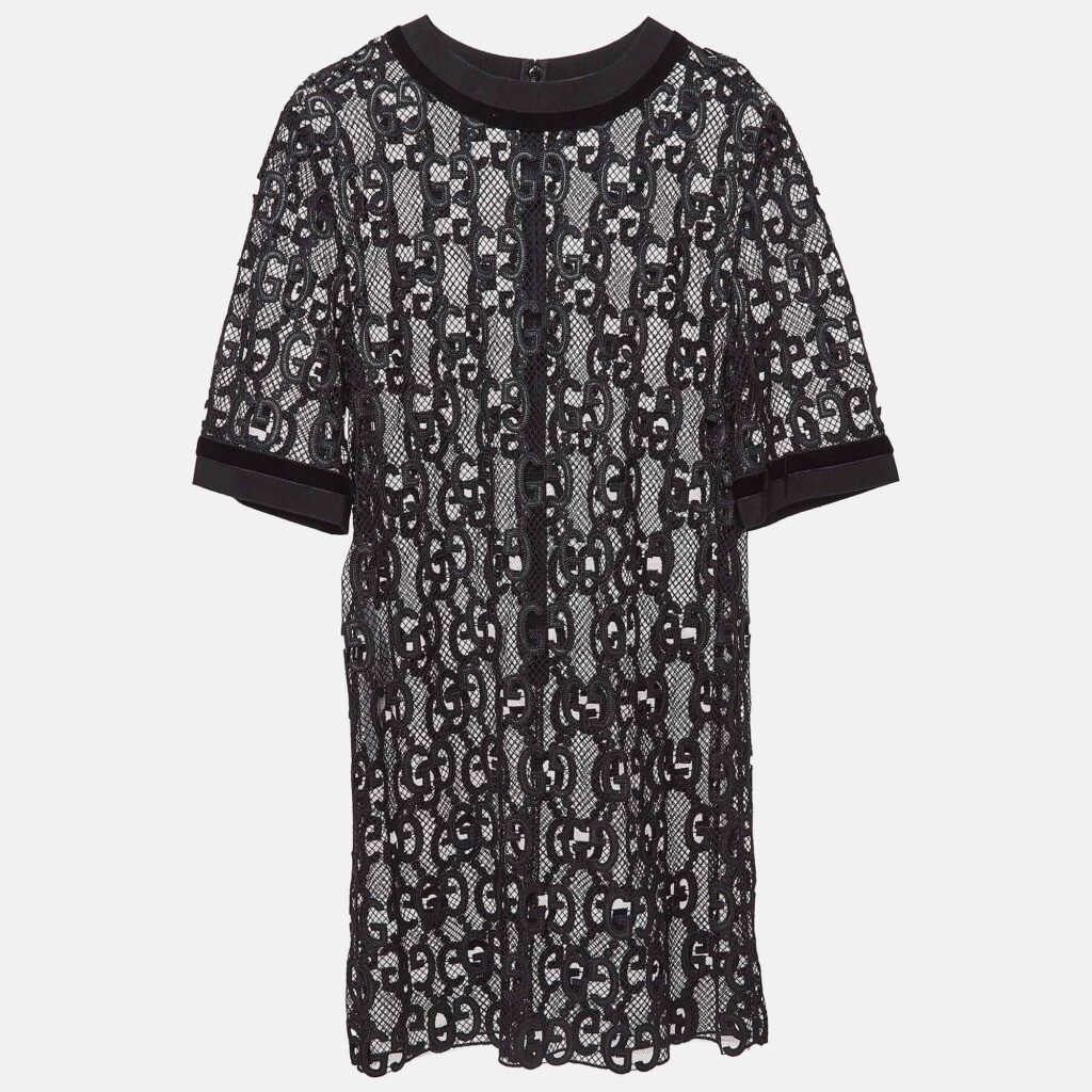luxury-women-gucci-used-clothes-p1024547-006 Gucci Black GG Macrame Lace Short Dress M