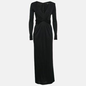 Gucci Black Jersey Gathered V-Neck Maxi Dress S