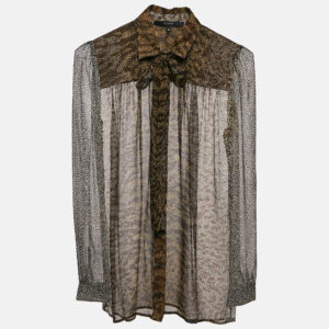 Gucci Brown Printed Chiffon Tie-Up Detail Sheer Shirt S