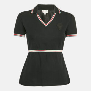 Gucci Black Applique Cotton Pique Cinched Waist Equestrian T-Shirt S