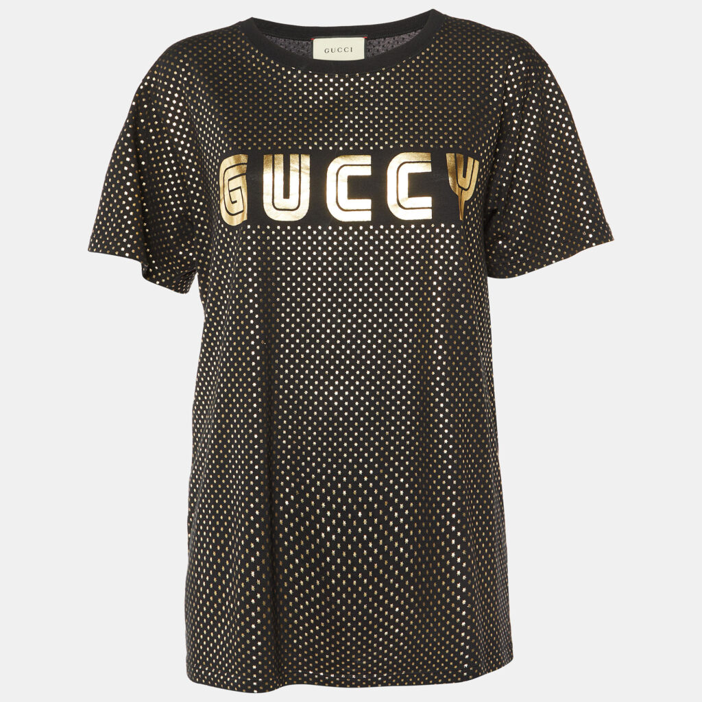 Gucci Black Guccy Star Print Cotton Crew Neck T-Shirt S