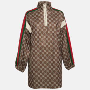 Gucci Khaki Green GG Supreme Logo Print Mini High Neck Dress M