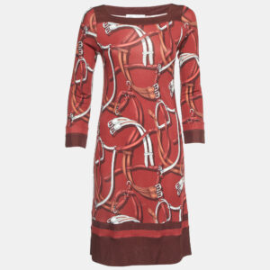 Gucci Equestrian Dark Red Printed Jersey Knee-Length Dress S