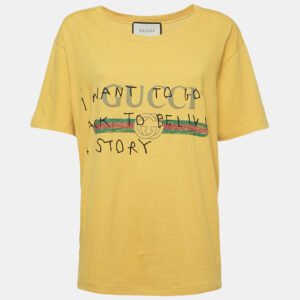 Gucci Yellow Vintage Logo Print Jersey Distressed T-Shirt M