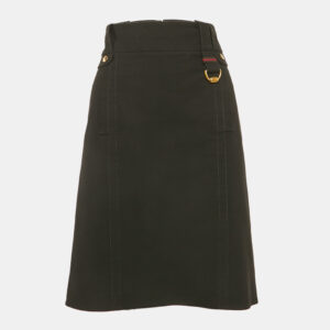 Gucci Black Gabardine Metal Detail Midi Skirt M