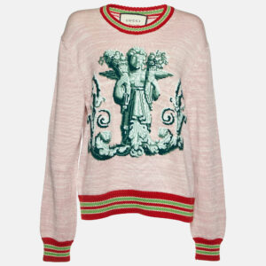 Gucci Pink Angel Embroidered Wool Knit Sweater XL