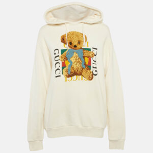 Gucci Cream Teddy Embroidered Cotton Knit Hoodie S