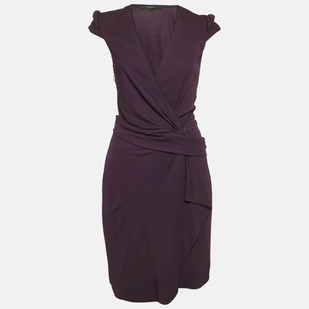 luxury-women-gucci-used-clothes-p1124239-001 Gucci Purple Jersey Zip Detail Draped Short Dress M
