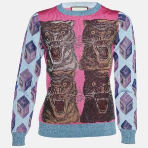 Gucci Multicolor Tiger Heat Lurex Knit Crew Neck Jumper M