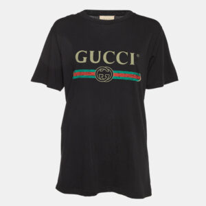 Gucci Black Vintage Logo Print Jersey Distressed Crew Neck T-Shirt XS