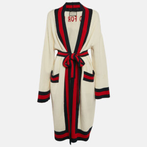 Gucci Cream Web Blind For Love Cotton Terry Tiger Embellished Cardigan M
