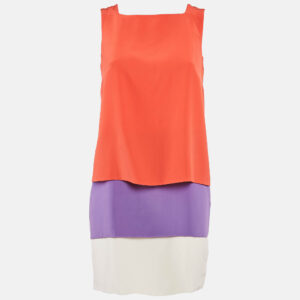 gucci red/purple silk layered sleeveless mini dress s