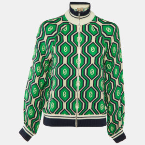 Gucci Green Printed Silk Zip-Up Jacket XS