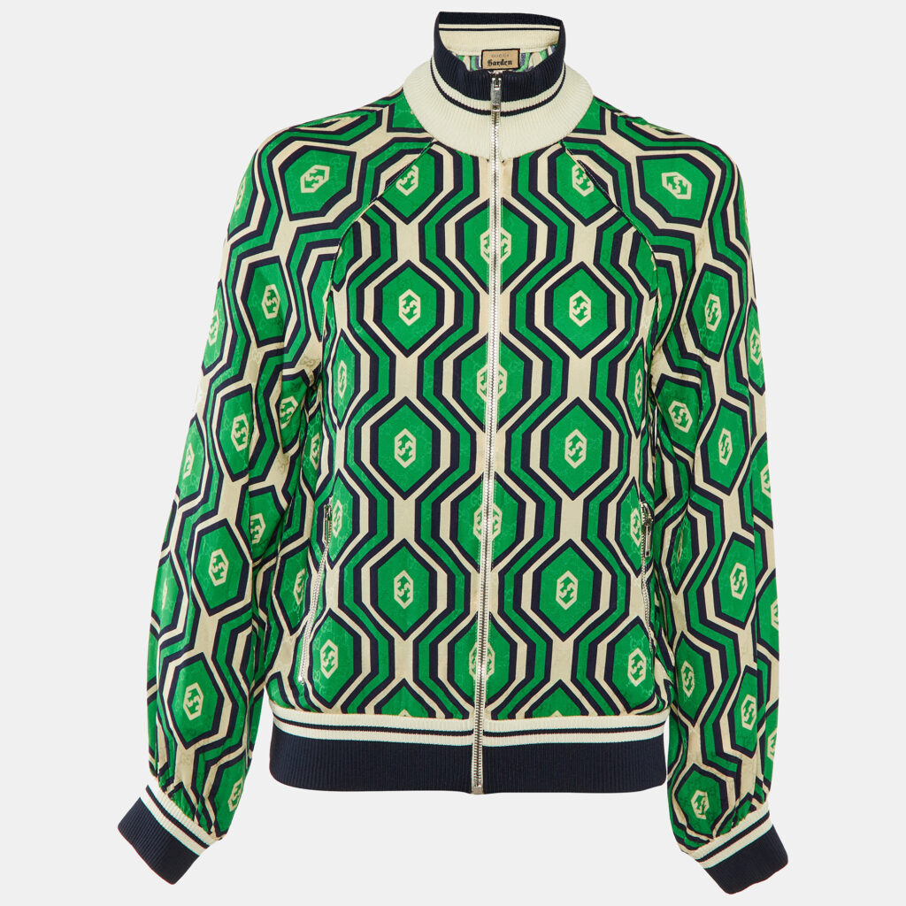 luxury-women-gucci-used-clothes-p1135753-004 Gucci Green Printed Silk Zip-Up Jacket XS