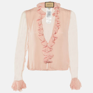 gucci pink silk ruffled button front blouse s