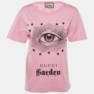 Gucci Garden Pink Eye Print Cotton Crew Neck T-Shirt XS