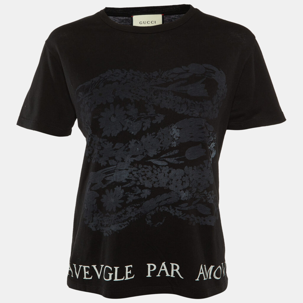 luxury-women-gucci-used-clothes-p1138522-001 Gucci Black Printed Cotton Knit T-Shirt XS