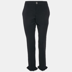 Gucci Navy Blue Cotton Ruffled Hem Trousers L