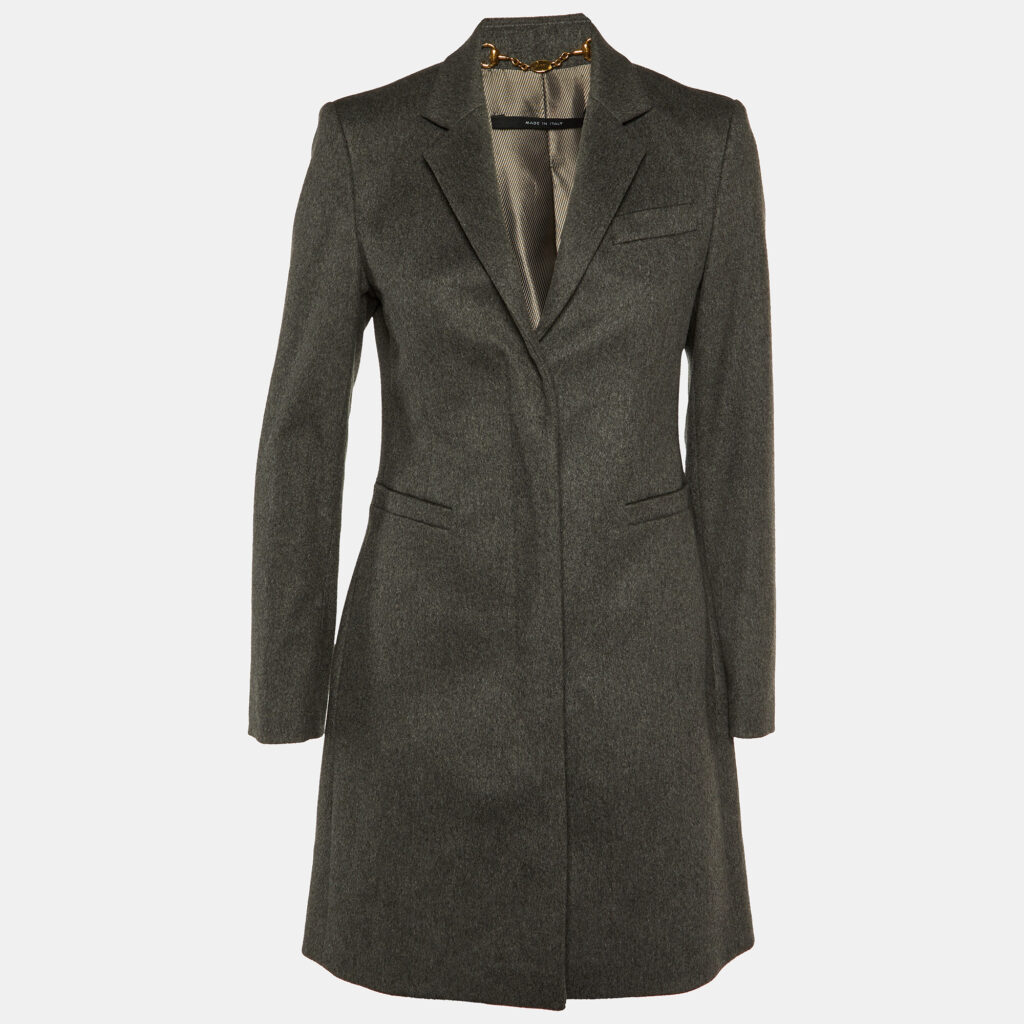 luxury-women-gucci-used-clothes-p1142282-001.jpg Gucci Grey Wool Mid Length Coat M